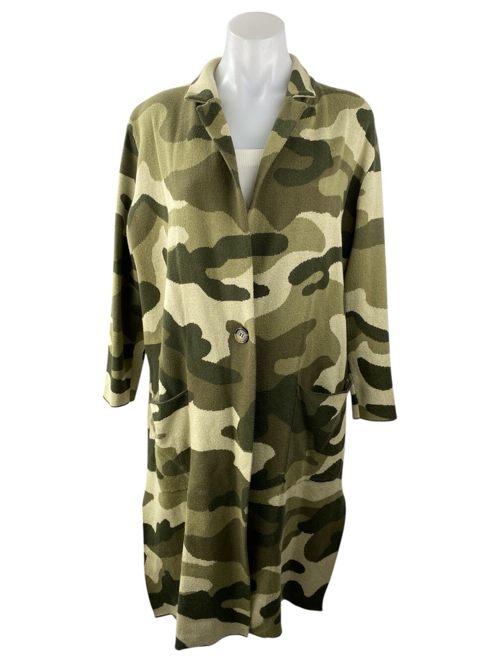 Anthropologie Maeve Kieran Green Camouflage Long Sleeve Cardigan Sweater Coat S